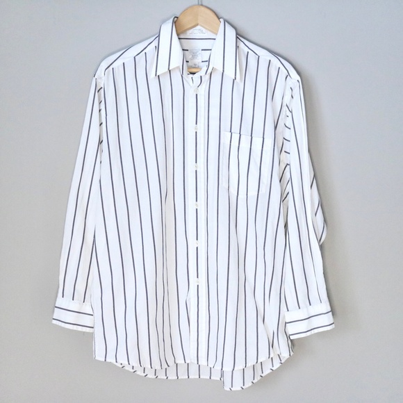 White/Black Stripe Button Up Long Sleeve Shirt